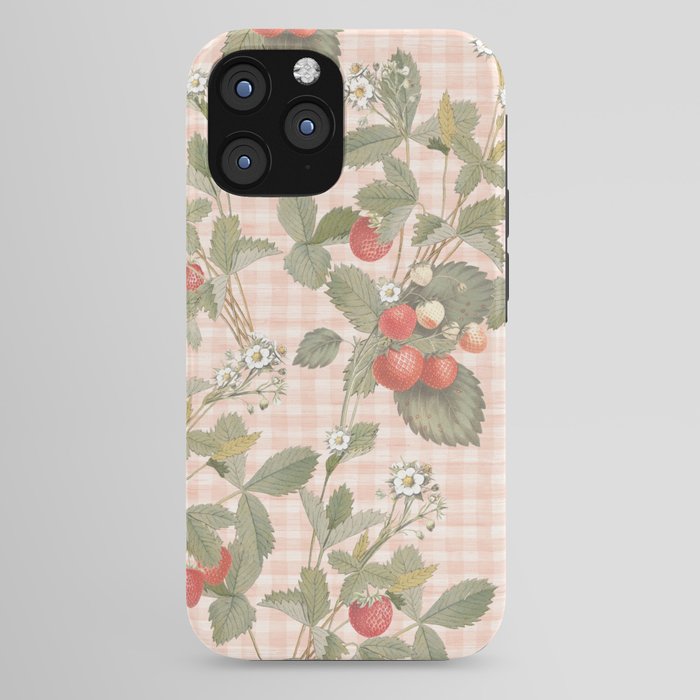 Vintage wild strawberries on cottage pink gingham pattern iPhone Case Gallery Image 44