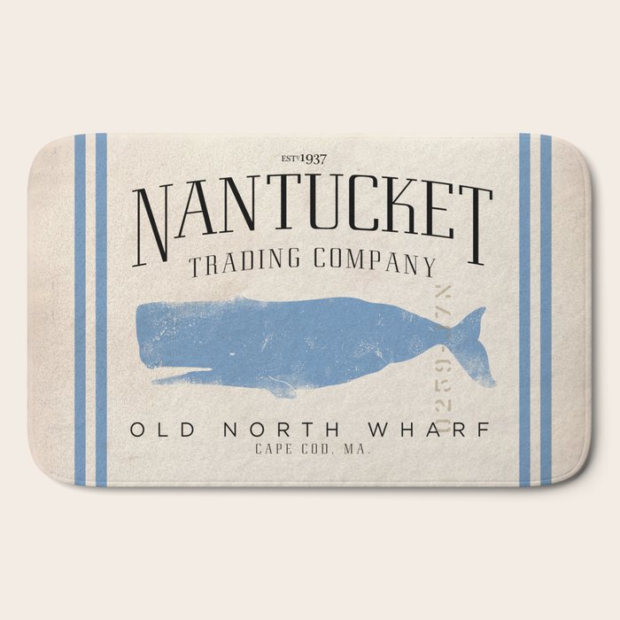 Nantucket whale nautical ocean wharf Massachusetts cottage beach house art Bath Mat Gallery Image 2