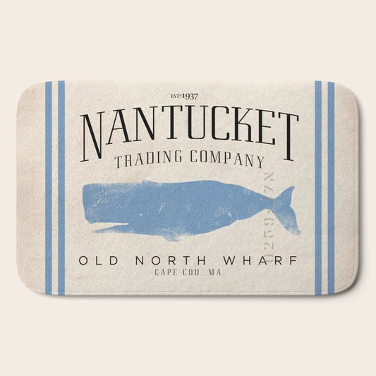 Nantucket whale nautical ocean wharf Massachusetts cottage beach house art Bath Mat Gallery Image 2