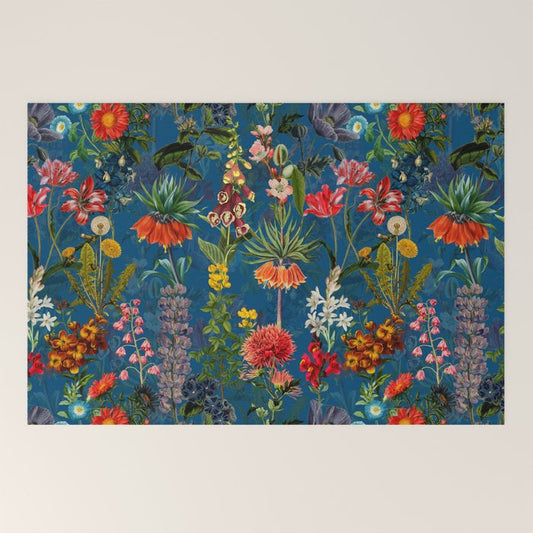 Vintage & Shabby Chic - Blue Midnight Spring Botancial Flower Garden Welcome Mat Gallery Image 2