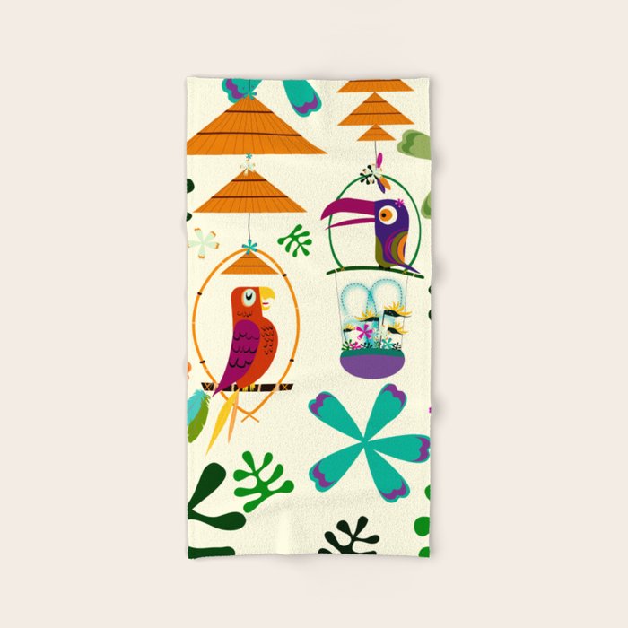 Vintage Modern Tiki Birds Bath Towel Gallery Image 2