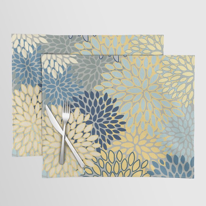 Modern, Abstract, Flower Garden, Blue, Yellow, Gray Placemat Gallery Image 2