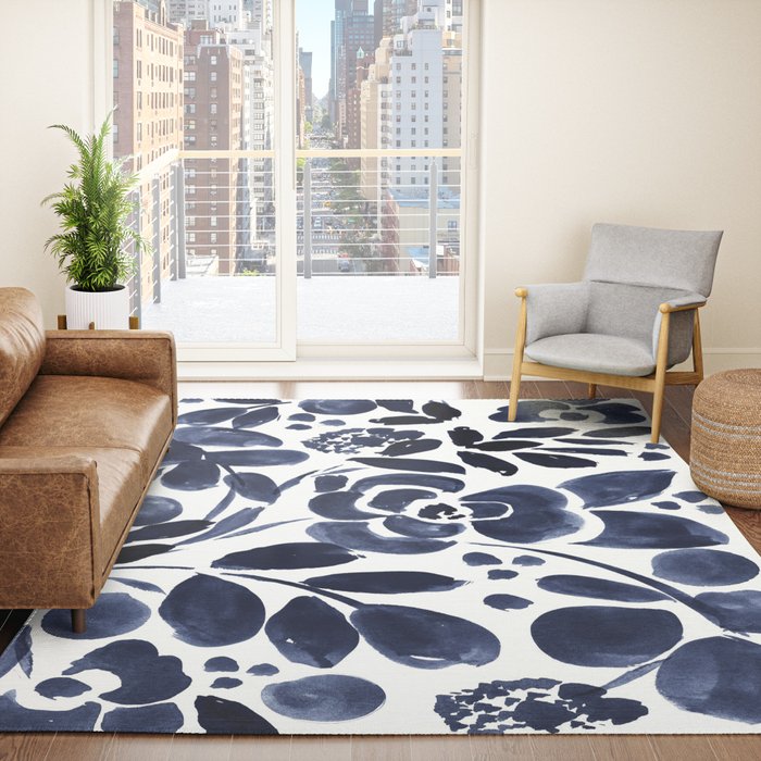 Navy Floral Rug Gallery Image 4