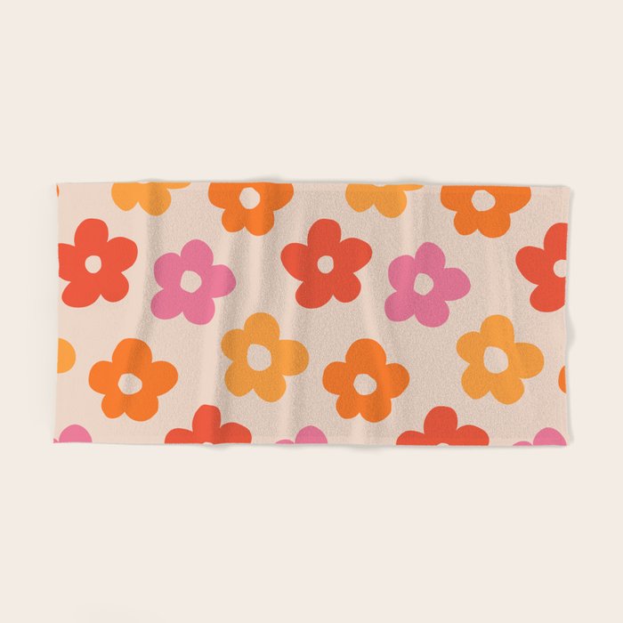 Retro 60s 70s Flowers Pattern #pattern #vintage Hand & Bath Towel Gallery Image 2