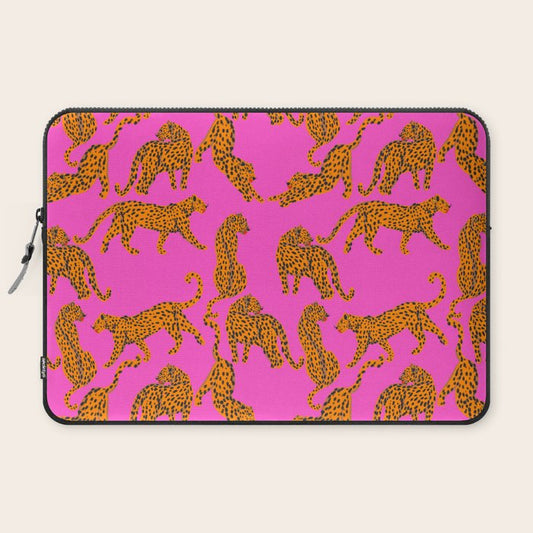 Abstract leopard with red lips illustration in fuchsia background Laptop Sleeve Gallery Image 2
