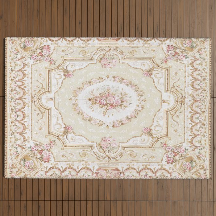 Antique French 19th Century Aubusson Rose Floral Outdoor Rug Gallery Image 4