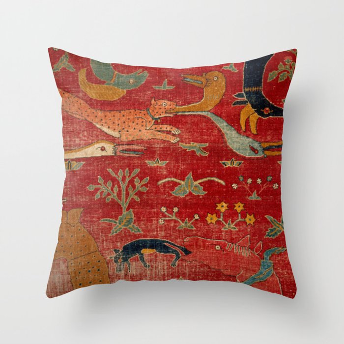 Animal Grotesques Mughal Carpet Fragment Digital Painting Throw Pillow Gallery Image 5