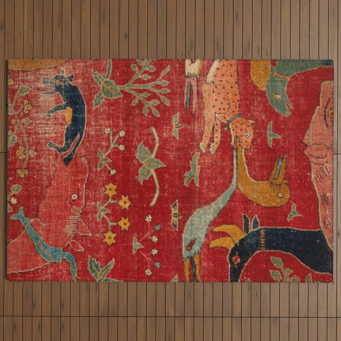Animal Grotesques Mughal Carpet Fragment Digital Painting Outdoor Rug Gallery Image 4