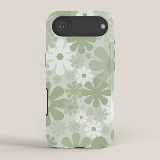 Retro 60s 70s Aesthetic Floral Pattern in Pretty Pastel Sage Green iPhone Case Gallery Image 2