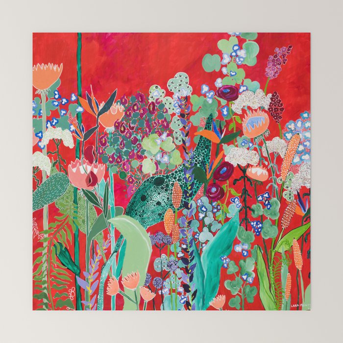 Red floral Jungle Garden Botanical featuring Proteas, Reeds, Eucalyptus, Ferns and Birds of Paradise Mini Art Print Gallery Image 6