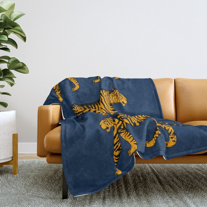 Tigers (Navy Blue and Marigold) Throw Blanket Gallery Image 2