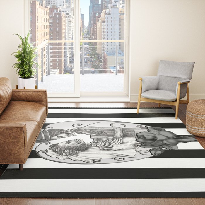 Striped Skeleton Love Couple Marriage Dance Rug Gallery Image 4