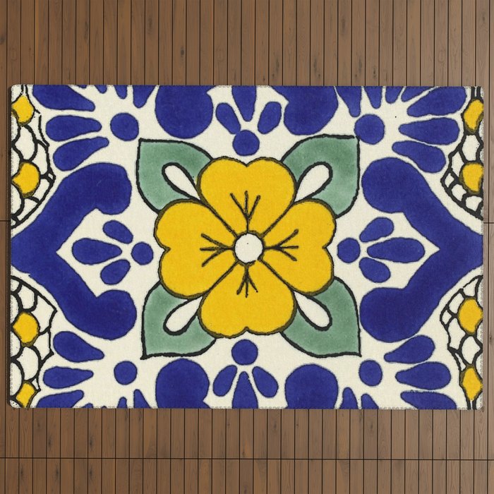 talavera mexican tile in yellow Outdoor Rug Gallery Image 4