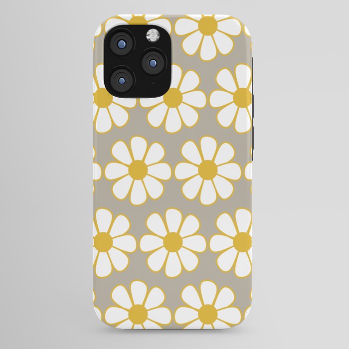 Cheerful Retro Daisy Floral Pattern in Mustard Gold and Gray iPhone Case Gallery Image 44