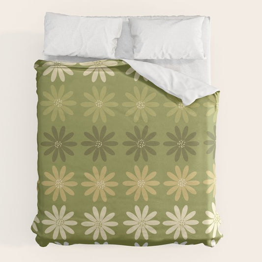 Ombre Abstract Daisies on Olive Green Duvet Cover Gallery Image 2