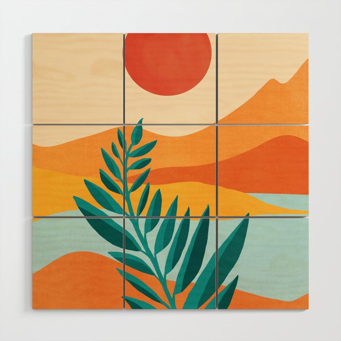 Mountain Sunset Colorful Landscape Illustration Wood Wall Art Gallery Image 3