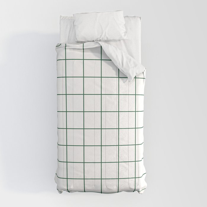 Grid Pattern White Forest Green Windowpane Graph Check Stripe Lines Minimalist Stripes Line Drawing Comforter Gallery Image 10