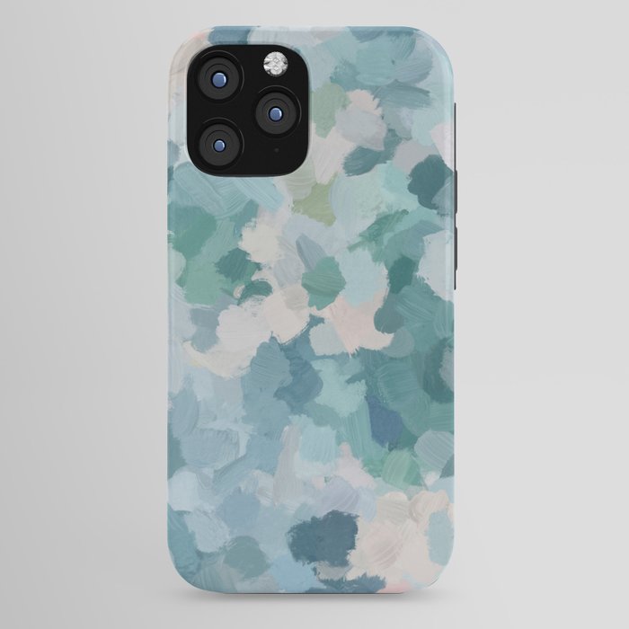 Flowers in the Wind II - Mint Green Sky Blue Teal Blush Pink Abstract Nature Nature Painting Art iPhone Case Gallery Image 44