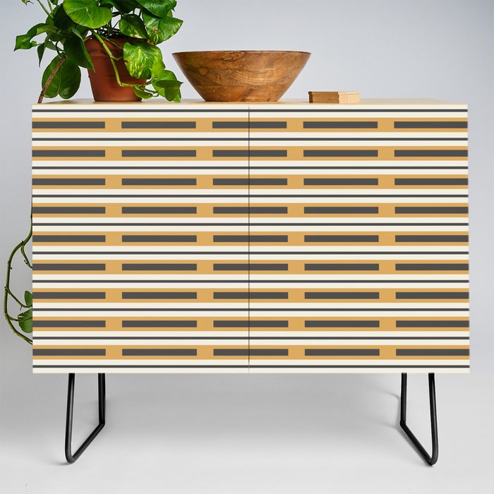 Pallet Stripes Minimal Geometric Pattern in Mustard Gold, Charcoal Gray, and Cream Credenza Gallery Image 2