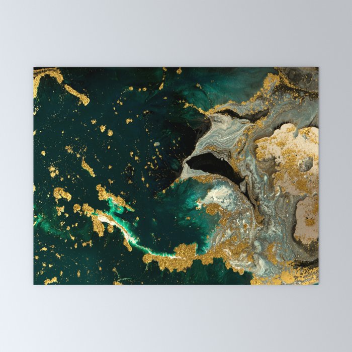 Abstract Pour Painting Liquid Marble Abstract Dark Green Painting Gold Accent Agate Stone Layers Mini Art Print Gallery Image 6