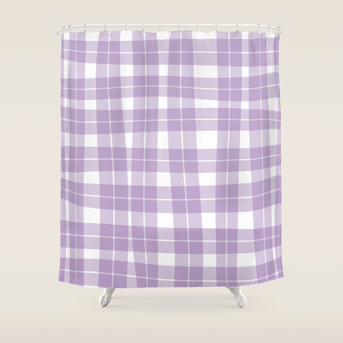Wavy Plaid Lilac White Shower Curtain Gallery Image 1