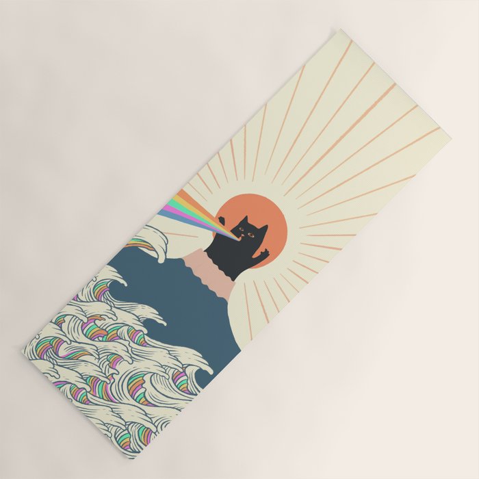 Meowtain cat 5 rainbow wave catzilla Yoga Mat Gallery Image 1
