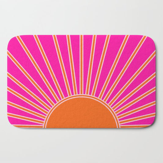 Sun Print Sunrise Hot Pink And Orange Sunshine Retro Sun Wall Art Vintage Boho Abstract Modern Decor Bath Mat Gallery Image 2