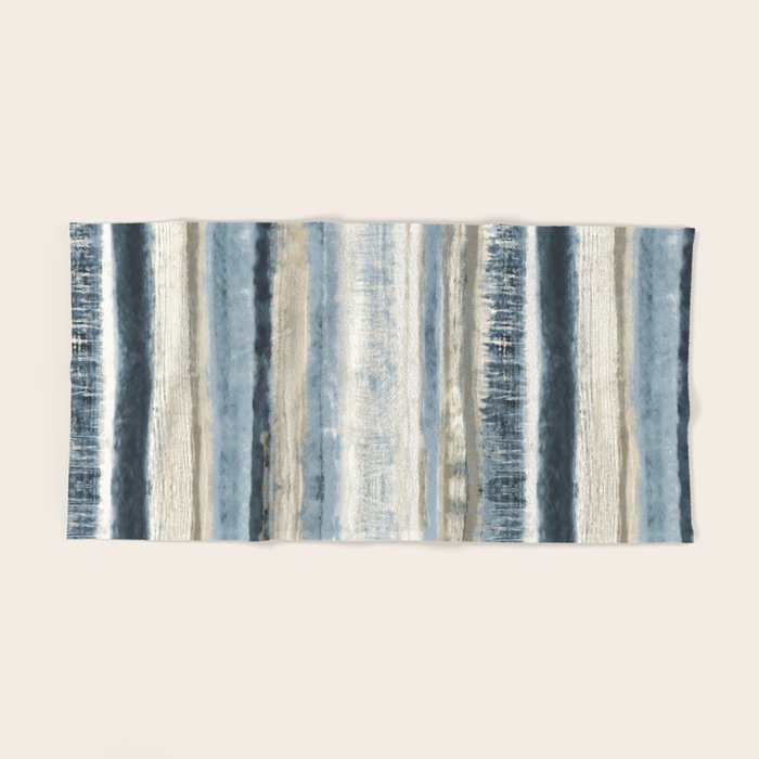 Distressed Blue and White Watercolor Stripe Hand & Bath Towel Gallery Image 2