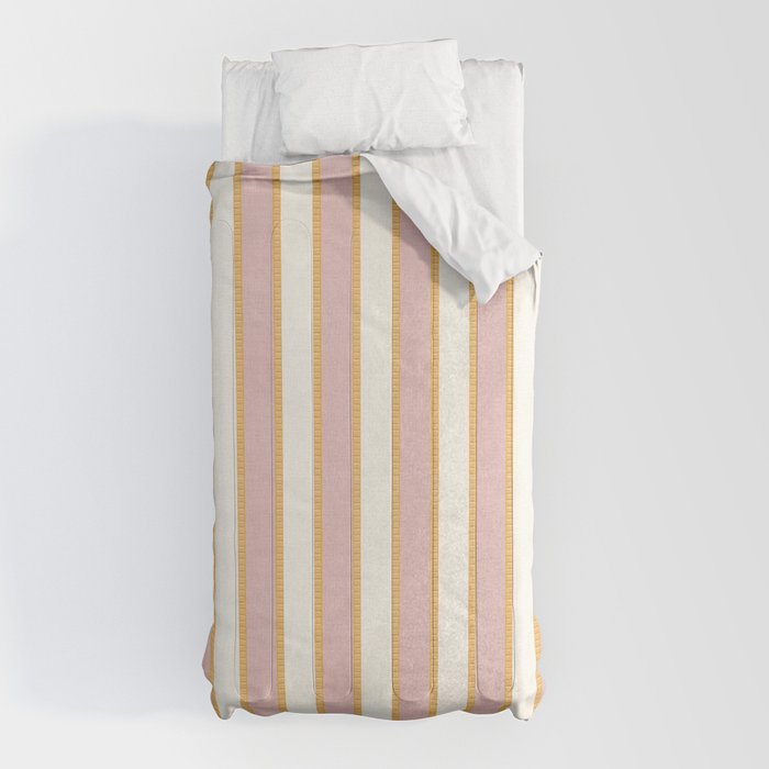 Pastel Pink And Gold Braid Cabana Stripes On Off-White Cream Vintage Aesthetic Comforter Gallery Image 10