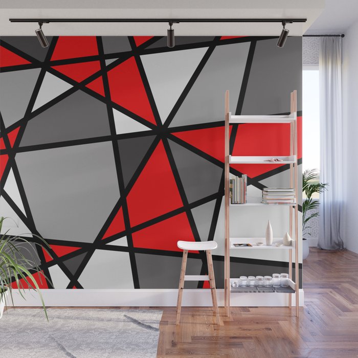 Triangels Geometric Lines red - grey - white Wall Mural Gallery Image 1
