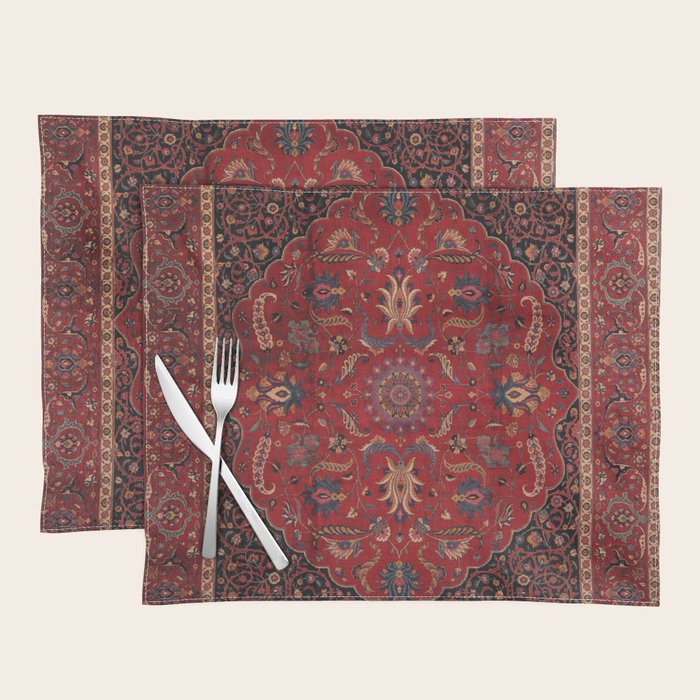 Antique Burgundy Wine Persian Mashad Oriental Rug Placemat Gallery Image 2