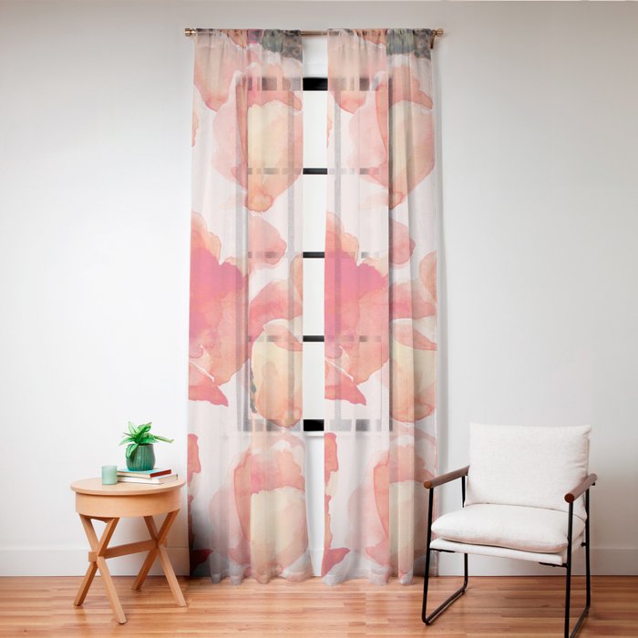 Abstract watercolor red orange pink poppies flowers Window Curtain Gallery Image 24