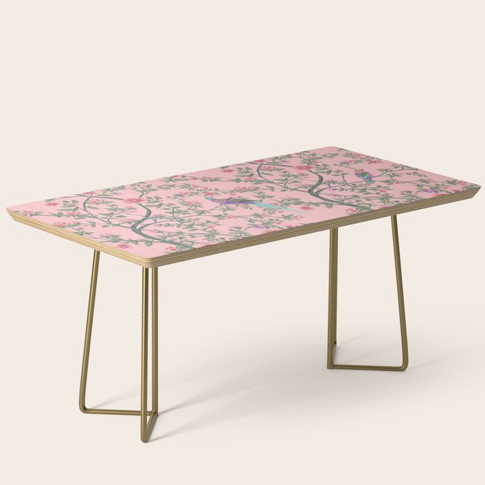 Chinoiserie Pink Fresco Floral Garden Birds Oriental Botanical Coffee Table Gallery Image 2