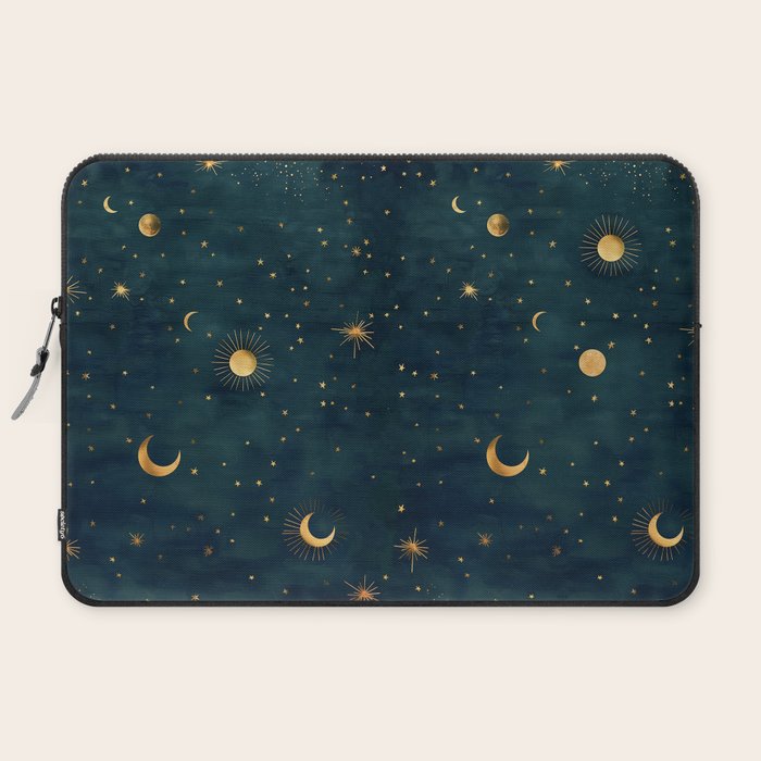 Golden Sun Moon and Stars Radiating the Universes Light Within You Laptop Sleeve Gallery Image 2