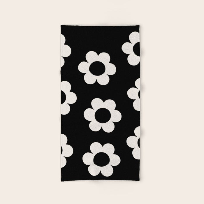 Les Fleurs | 02 - Flower Print Black And White Retro Flowers Wall Art Modern Decor Abstract Bath Towel Gallery Image 2