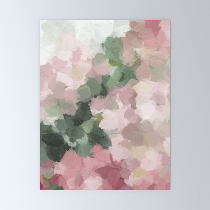 Blurry Bouquet - Forest Green Fuchsia Blush Dark Pink Abstract Flower Nature Painting Art Print Mini Art Print Gallery Image 6