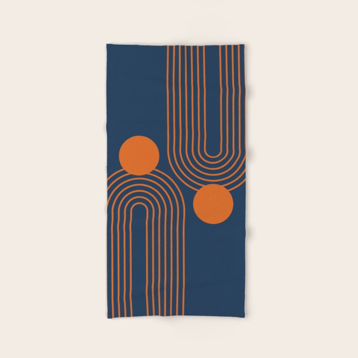 Mid Century Modern Geometric 186 in Navy Blue Orange Bath Towel Gallery Image 2