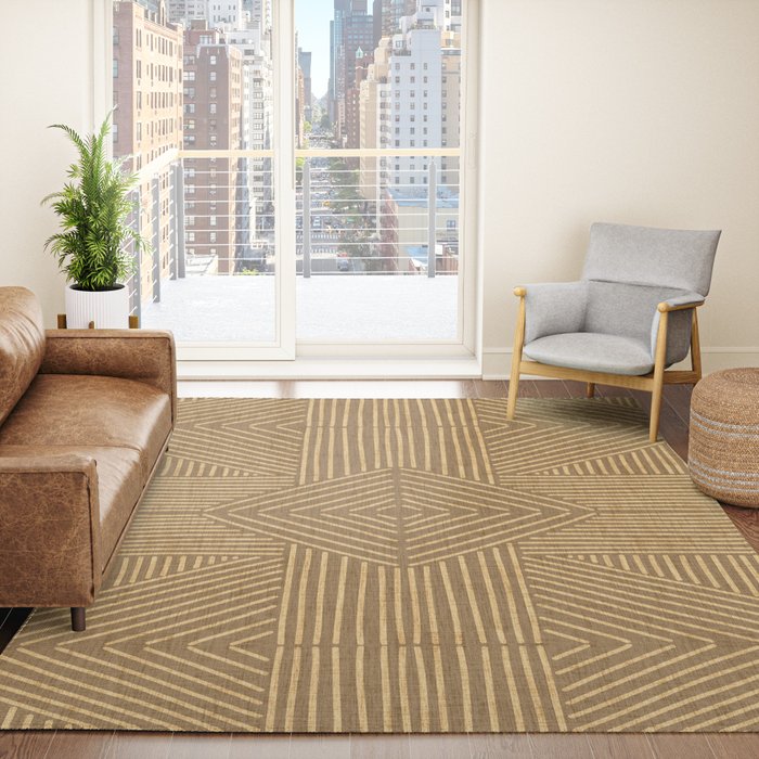 Golden ochre lines - textured abstract geometric Rug Gallery Image 4