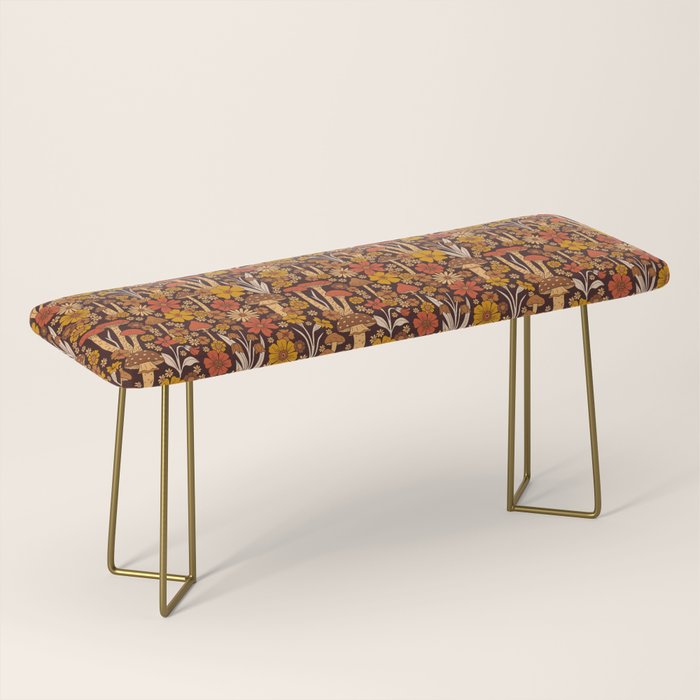 Retro 1970s Brown & Orange Mushrooms & Flowers Bench Gallery Image 2