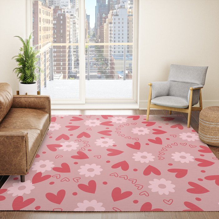 Hearts and Flowers on Tea Rose Pink Rug Gallery Image 4
