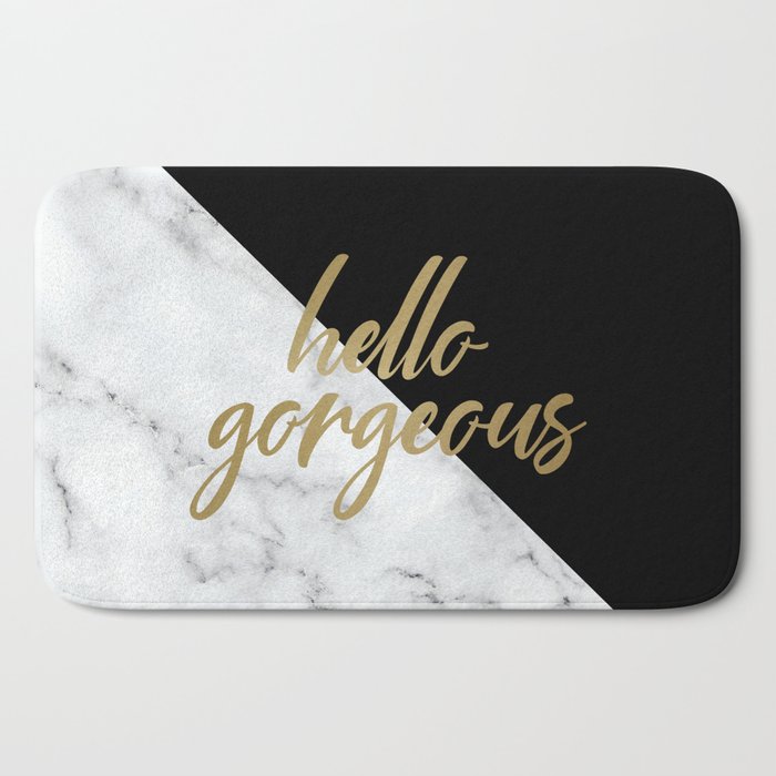 Hello Gorgeous, Meme, Marble and Black Bath Mat Gallery Image 2