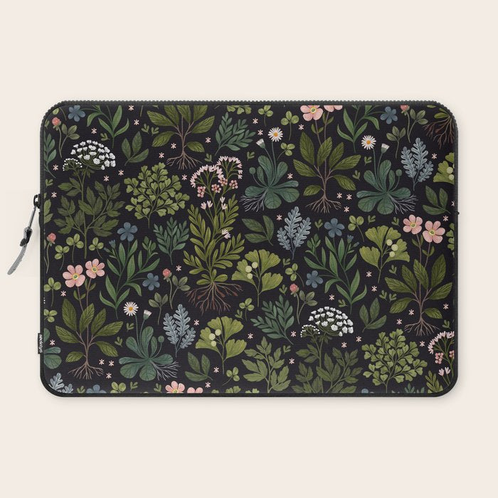 Herbarium ~ vintage inspired botanical art print ~ black Laptop Sleeve Gallery Image 2