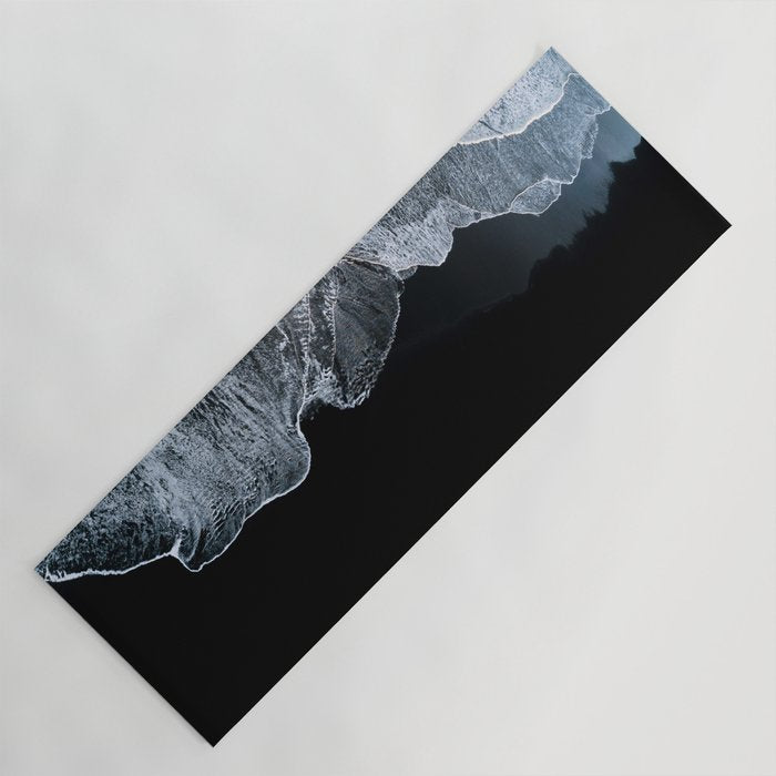 Waves on a black sand beach in iceland - minimalist Landscape Photography Yoga Mat Gallery Image 1