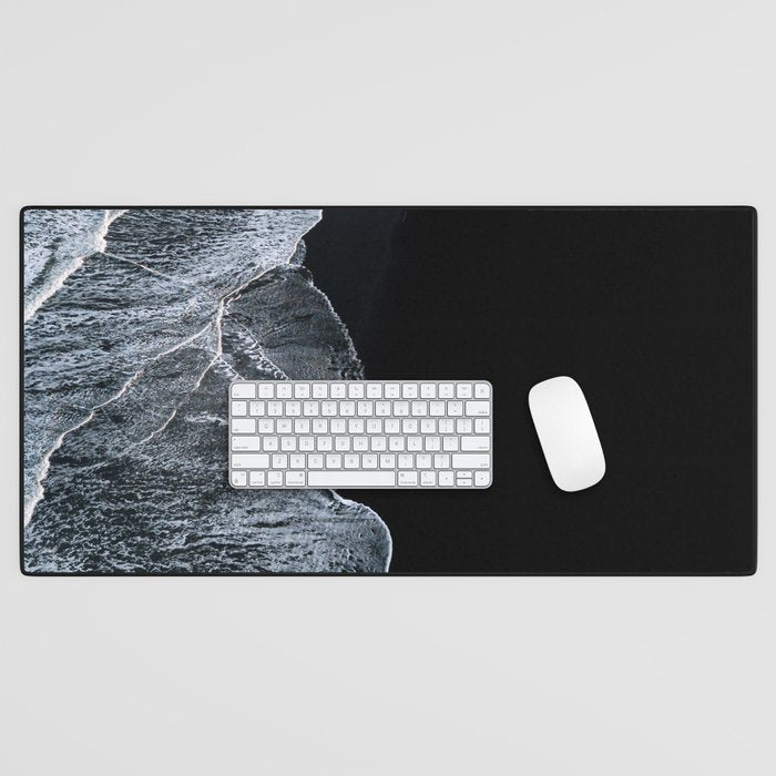 Waves on a black sand beach in iceland - minimalist Landscape Photography Desk Mat Gallery Image 1