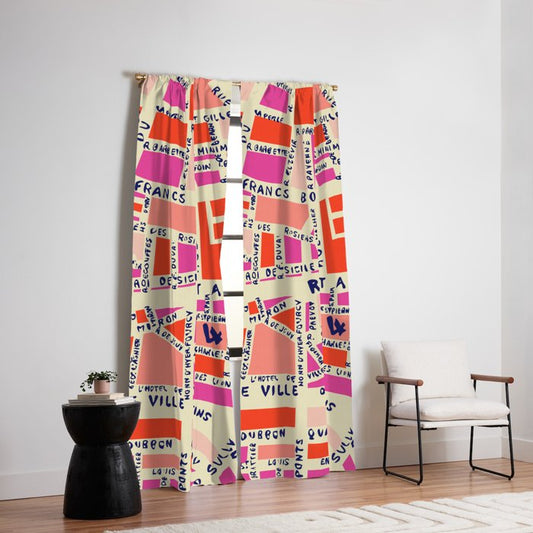 paris map pink Window Curtain Gallery Image 2