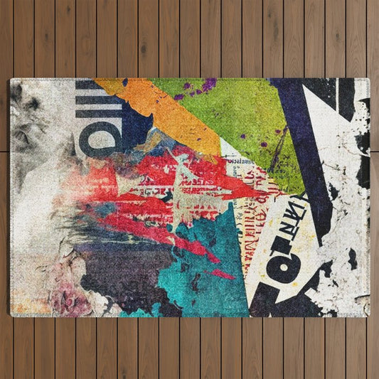 Urban Industrial Graffiti-Inspired Collage Art Aesthetic Abstract Outdoor Rug Gallery Image 2