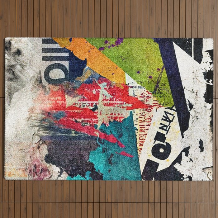 Urban Industrial Graffiti-Inspired Collage Art Aesthetic Abstract Outdoor Rug Gallery Image 4
