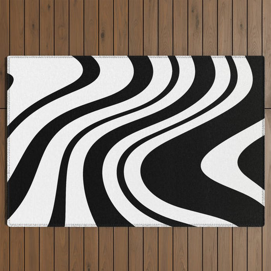 Swirl Marble Stripes Pattern (black/white) Outdoor Rug Gallery Image 2