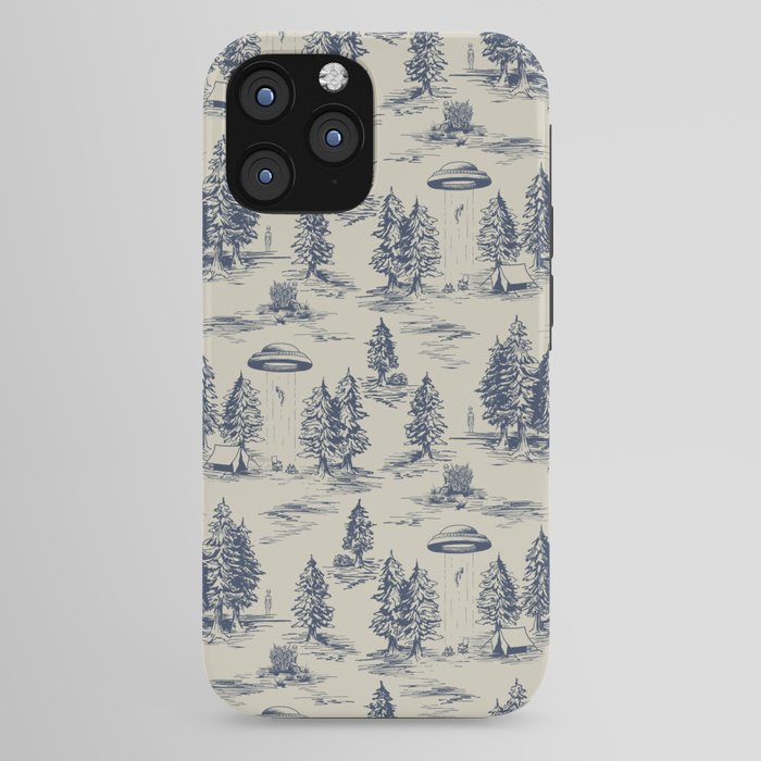 Alien Abduction Toile De Jouy Pattern in Blue iPhone Case Gallery Image 44