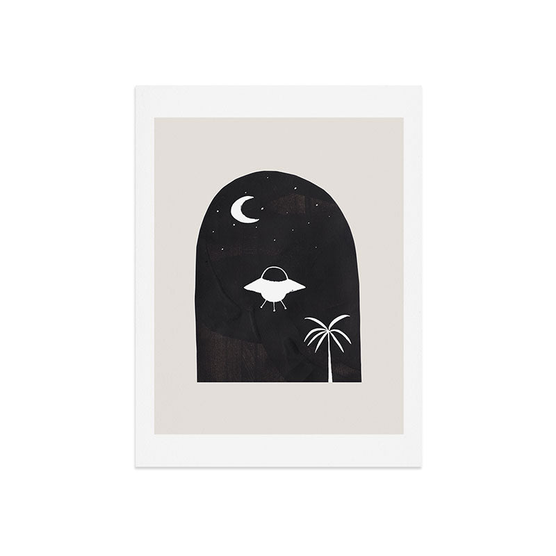Ancient Alien Visitor Black White Minimalist Line Drawing Paper Collage by Ejaaz Haniff Art Print Gallery Image 7